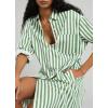 imagechouyatou Womens Long Sleeve Striped Shirt Dress Casual Loose Side Split Maxi Long Tunic DressGreen