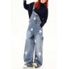 imagechouyatou Womens Loose Adjustable Strap Denim Bib Overall Distressed Star Pattern Barrel Leg Jeans JumpsuitBlue