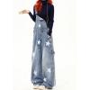 imagechouyatou Womens Loose Adjustable Strap Denim Bib Overall Distressed Star Pattern Barrel Leg Jeans JumpsuitBlue