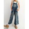 imagechouyatou Womens Loose Adjustable Strap Denim Bib Overall Floral Wide Leg Cropped Jeans JumpsuitBlue