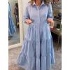 imagechouyatou Womens Loose Fit Puff Sleeve Maxi Tiered Babydoll Dress VNeck Cotton Long Button Down DressBlue