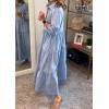 imagechouyatou Womens Loose Fit Puff Sleeve Maxi Tiered Babydoll Dress VNeck Cotton Long Button Down DressBlue