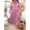 imagechouyatou Womens Loose Fit Puff Sleeve Maxi Tiered Babydoll Dress VNeck Cotton Long Button Down DressPurple