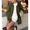 imagechouyatou Womens Oversized Fall Barn Jacket Lightweight Zip Up Cotton Utility Jacket Casual Trench CoatArmy Green