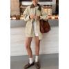 imagechouyatou Womens Oversized Fall Barn Jacket Lightweight Zip Up Cotton Utility Jacket Casual Trench CoatBeige