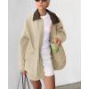 imagechouyatou Womens Oversized Fall Barn Jacket Lightweight Zip Up Cotton Utility Jacket Casual Trench CoatBeige
