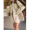 imagechouyatou Womens Oversized Fall Barn Jacket Lightweight Zip Up Cotton Utility Jacket Casual Trench CoatBeige