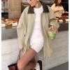 imagechouyatou Womens Oversized Fall Barn Jacket Lightweight Zip Up Cotton Utility Jacket Casual Trench CoatBeige