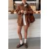 imagechouyatou Womens Oversized Fall Barn Jacket Lightweight Zip Up Cotton Utility Jacket Casual Trench CoatBrown