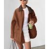 imagechouyatou Womens Oversized Fall Barn Jacket Lightweight Zip Up Cotton Utility Jacket Casual Trench CoatBrown