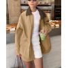 imagechouyatou Womens Oversized Fall Barn Jacket Lightweight Zip Up Cotton Utility Jacket Casual Trench CoatKhaki