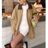imagechouyatou Womens Oversized Fall Barn Jacket Lightweight Zip Up Cotton Utility Jacket Casual Trench CoatKhaki