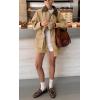 imagechouyatou Womens Oversized Fall Barn Jacket Lightweight Zip Up Cotton Utility Jacket Casual Trench CoatKhaki