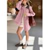 imagechouyatou Womens Oversized Fall Barn Jacket Lightweight Zip Up Cotton Utility Jacket Casual Trench CoatPink