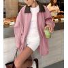 imagechouyatou Womens Oversized Fall Barn Jacket Lightweight Zip Up Cotton Utility Jacket Casual Trench CoatPink
