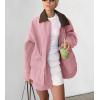 imagechouyatou Womens Oversized Fall Barn Jacket Lightweight Zip Up Cotton Utility Jacket Casual Trench CoatPink