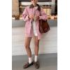 imagechouyatou Womens Oversized Fall Barn Jacket Lightweight Zip Up Cotton Utility Jacket Casual Trench CoatPink