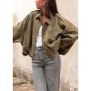 imagechouyatou Womens Oversized Faux Leather Suede Bomber Jacket Boyfriend Motorcycle Zip Up Jacket ShacketsArmy Green