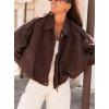 imagechouyatou Womens Oversized Faux Leather Suede Bomber Jacket Boyfriend Motorcycle Zip Up Jacket ShacketsCoffee