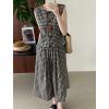 imagechouyatou Womens Plaid 2 Piece Outfits Button Down Crop Tank Top and Pleated Pocket Long Skirt Matching SetBlack