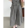 imagechouyatou Womens Plaid 2 Piece Outfits Button Down Crop Tank Top and Pleated Pocket Long Skirt Matching SetBlack