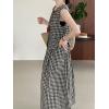 imagechouyatou Womens Plaid 2 Piece Outfits Button Down Crop Tank Top and Pleated Pocket Long Skirt Matching SetBlack