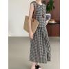 imagechouyatou Womens Plaid 2 Piece Outfits Button Down Crop Tank Top and Pleated Pocket Long Skirt Matching SetBlack
