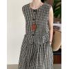 imagechouyatou Womens Plaid 2 Piece Outfits Button Down Crop Tank Top and Pleated Pocket Long Skirt Matching SetBlack