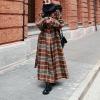 imagechouyatou Womens Plaid Button Down Wool Coat Notch Lapel Overcoat Winter Long Trench Coat with BeltBrown Red