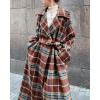 imagechouyatou Womens Plaid Button Down Wool Coat Notch Lapel Overcoat Winter Long Trench Coat with BeltBrown Red