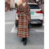 imagechouyatou Womens Plaid Button Down Wool Coat Notch Lapel Overcoat Winter Long Trench Coat with BeltBrown Red