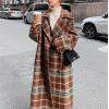 imagechouyatou Womens Plaid Button Down Wool Coat Notch Lapel Overcoat Winter Long Trench Coat with BeltBrown Red