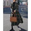 imagechouyatou Womens Plaid Button Down Wool Coat Notch Lapel Overcoat Winter Long Trench Coat with BeltGreen