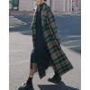 imagechouyatou Womens Plaid Button Down Wool Coat Notch Lapel Overcoat Winter Long Trench Coat with BeltGreen
