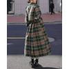 imagechouyatou Womens Plaid Button Down Wool Coat Notch Lapel Overcoat Winter Long Trench Coat with BeltGreen