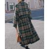imagechouyatou Womens Plaid Button Down Wool Coat Notch Lapel Overcoat Winter Long Trench Coat with BeltGreen