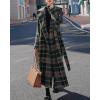 imagechouyatou Womens Plaid Button Down Wool Coat Notch Lapel Overcoat Winter Long Trench Coat with BeltGreen
