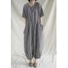 imagechouyatou Womens Plaid Button Up Wide Leg Romper Pants Loose Fit Short Sleeve Long Jumpsuit Overalls with PocketsBlack