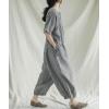 imagechouyatou Womens Plaid Button Up Wide Leg Romper Pants Loose Fit Short Sleeve Long Jumpsuit Overalls with PocketsBlack