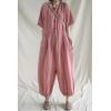imagechouyatou Womens Plaid Button Up Wide Leg Romper Pants Loose Fit Short Sleeve Long Jumpsuit Overalls with PocketsRed