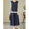 imagechouyatou Womens Plaid Cotton Linen 2 Piece Outfits Contrast Lace Tank Top Wide Leg Capri Culotte Pants Matching SetSolid Navy