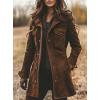 imagechouyatou Womens Retro Faux Suede Leather Jacket Zip Up Military Utility Safari Jacket Midi Long ShacketBrown
