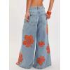 imagechouyatou Womens Retro Flare Wide Leg Jeans Floral Printed High Waist Palazzo Jean Trousers Denim PantsLight Blue