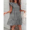 imagechouyatou Womens Retro Plaid Flounce Dress Flutter Sleeve Gingham Babydoll Tiered Short DressBlack