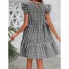 imagechouyatou Womens Retro Plaid Flounce Dress Flutter Sleeve Gingham Babydoll Tiered Short DressBlack