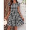 imagechouyatou Womens Retro Plaid Flounce Dress Flutter Sleeve Gingham Babydoll Tiered Short DressBlack
