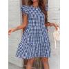 imagechouyatou Womens Retro Plaid Flounce Dress Flutter Sleeve Gingham Babydoll Tiered Short DressDark Blue