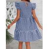 imagechouyatou Womens Retro Plaid Flounce Dress Flutter Sleeve Gingham Babydoll Tiered Short DressDark Blue