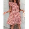 imagechouyatou Womens Retro Plaid Flounce Dress Flutter Sleeve Gingham Babydoll Tiered Short DressRed