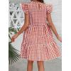 imagechouyatou Womens Retro Plaid Flounce Dress Flutter Sleeve Gingham Babydoll Tiered Short DressRed
